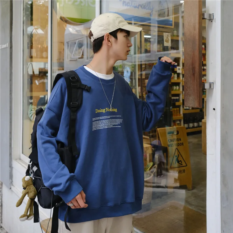

2019 Autumn And Winter Men's New Hugh Solid Color Letter Pattern Printing Round Neck Hoodies Loose Temperament Trend Cotton