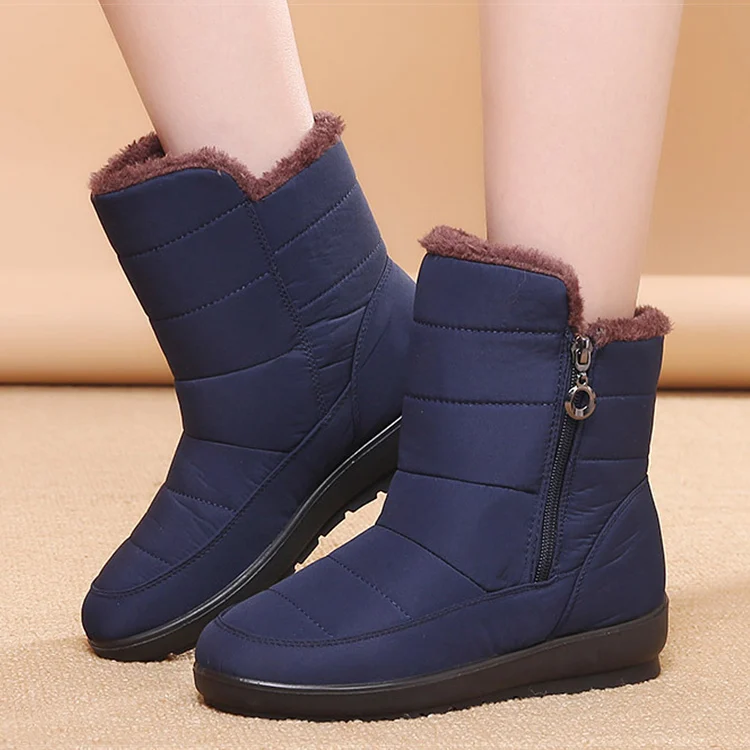 Женские ботинки; теплые женские зимние ботинки на низком каблуке; Botas Mujer; большие размеры; Зимние ботильоны; Женская водонепроницаемая зимняя обувь - Цвет: Синий