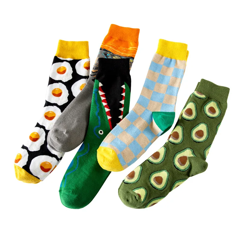 Mens Cotton Sock Winter Stripe Sports High Funny Cute Male Printed Casual Dot Geometry Animal Ice Cream Socks Pattern Gift