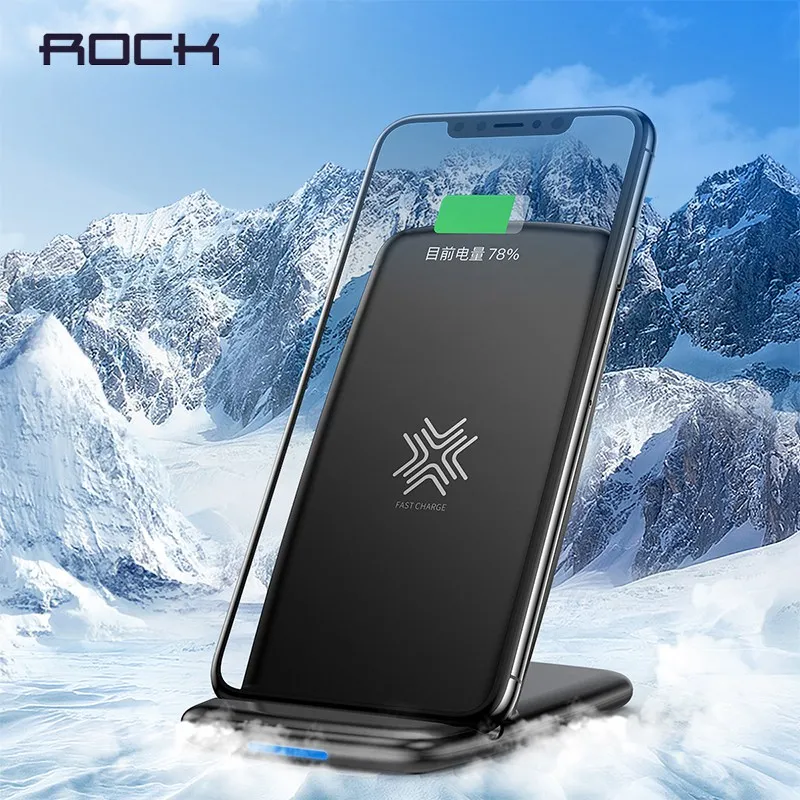 Беспроводное зарядное устройство ROCK 10 Вт 2 катушки для iPhone XS XR Samsung S9 Note9 Xiaomi