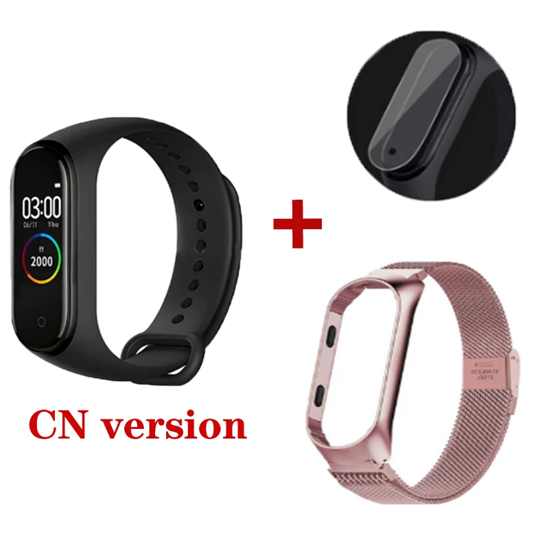 CN Add RoseGold Оригинальные Xiaomi Mi Смарт-часы с 4 полосами AMOLED цветной экран HeartRate Фитнес Спорт 50 атм водонепроницаемый смарт-браслет Bluetooth 5,0 - Цвет: CN Add RoseGold
