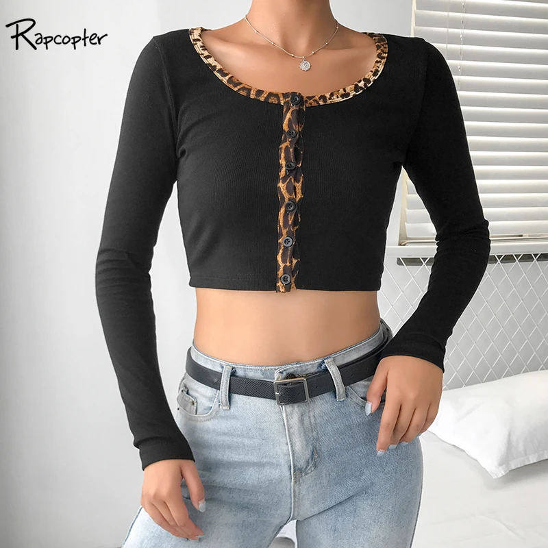 

Rapcopter Patchwork Women Casual Knitted Cropped Tops Long Sleeve Korean Style Streetwear Rib T Shirts Ladies Casual Slim Tshirt