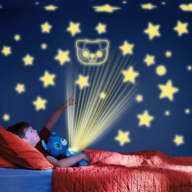 Estrella, un vientre de juguete de felpa Animal relleno de luz de la noche para proyector sueño reconfortante Lite juguetes cachorro regalos de Navidad para los niños