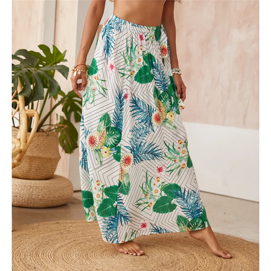 CHYAOWU0130 Chiffon Print Beach Cover Up Skirt Fashion Long High Waist Skirts Beach Outing Beachwear Woman Clothing praia платья