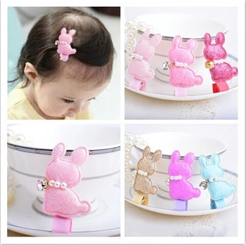 

Lovely cartoon hairpins for baby girls fabrics crystal pearls kitty cat hair clips fringe hair ornament for children hair access