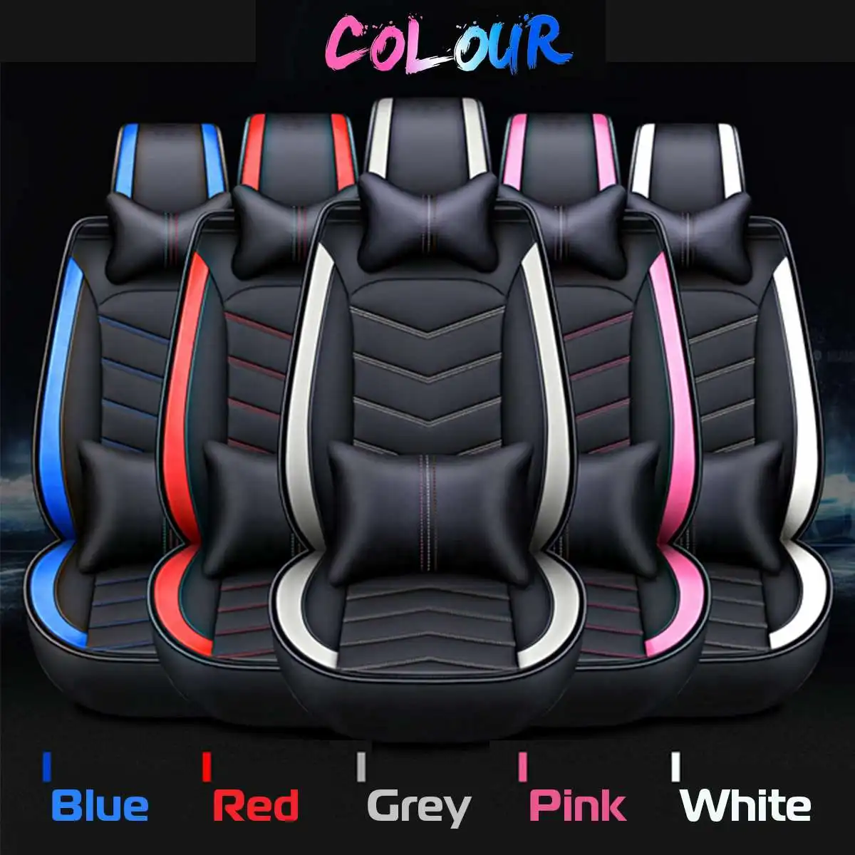 

13Pcs/Set 5D Version Fashion Stitching Color PU Leather Car Seat Cover Soft Breathable Auto Seat Cushion for 5-Seat