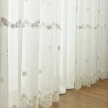 

Embroidered Floral Sheer Curtains for Living Room Pearl White Lace Sheer Window Treatments Panels Drapes M189C