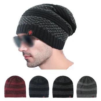 

Hat Striped Plus Velvet Oversized Cap Baggy Beanies Outdoor Bonnet Acrylic Hat For Men Women Soft Knitted Warm #YL5