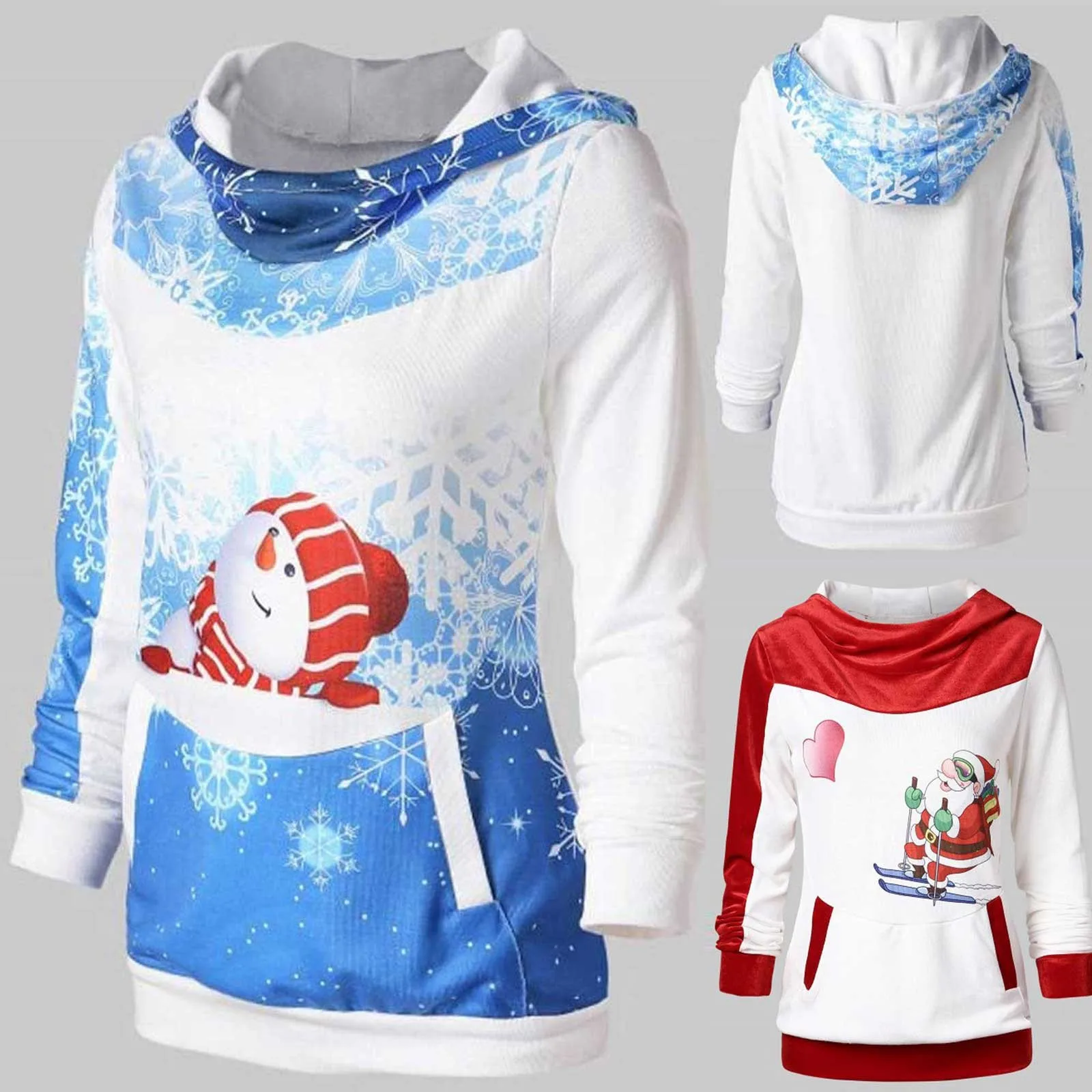 

New Women Blouse Hoodie Velvet Christmas Print Bodycons Dress Ladies Party Tops christmas oversized sweatshirt Pocket sweater F4