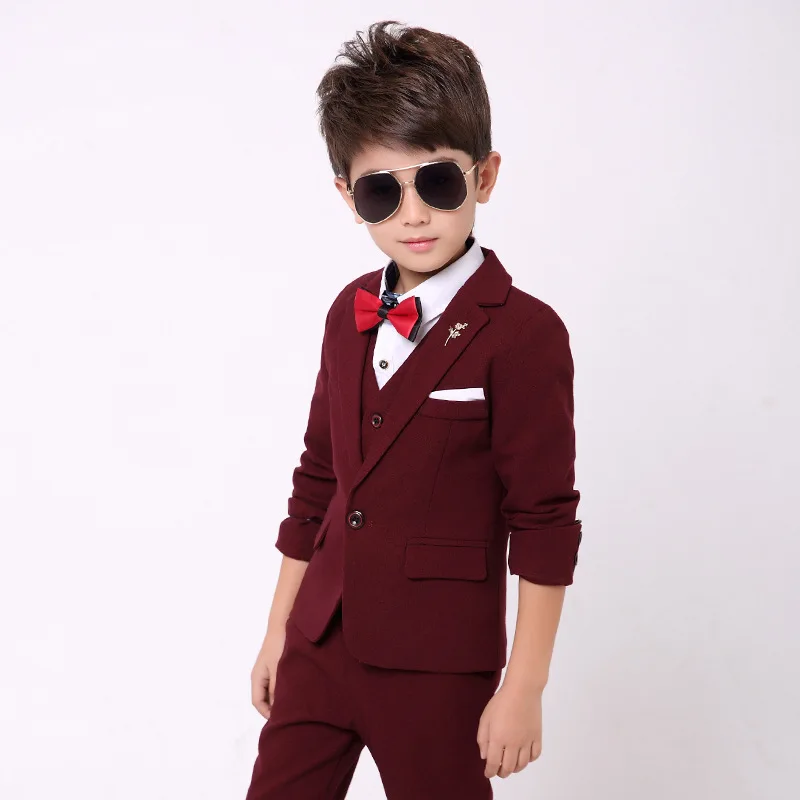 Formal wedding Flowers Boys Suit Blazer Kids Party children Tuxedo jacket Vest Pant 3pcs clothes Children Prom Ceremony Costume