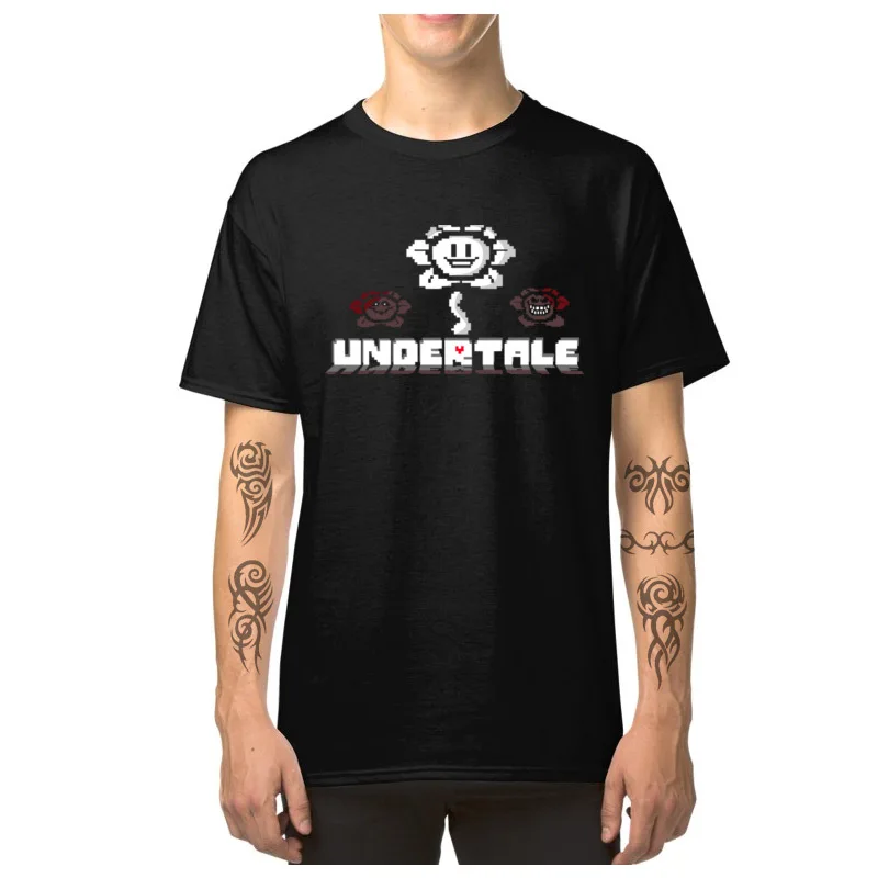  Adult T Shirt Flowey__6169 Unique Tees Cotton Round Neck Short Sleeve Fitness Tight Tee Shirt Summer/Fall Free Shipping Flowey__6169 black