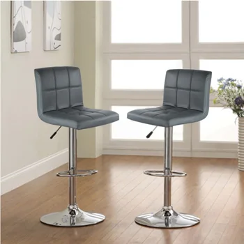 

2Pcs/set Six-grid PU Leather Swivel Adjustable Bar Chairs Without Armrests Backrest Adjustable Stool Bar Kitchen Accessories