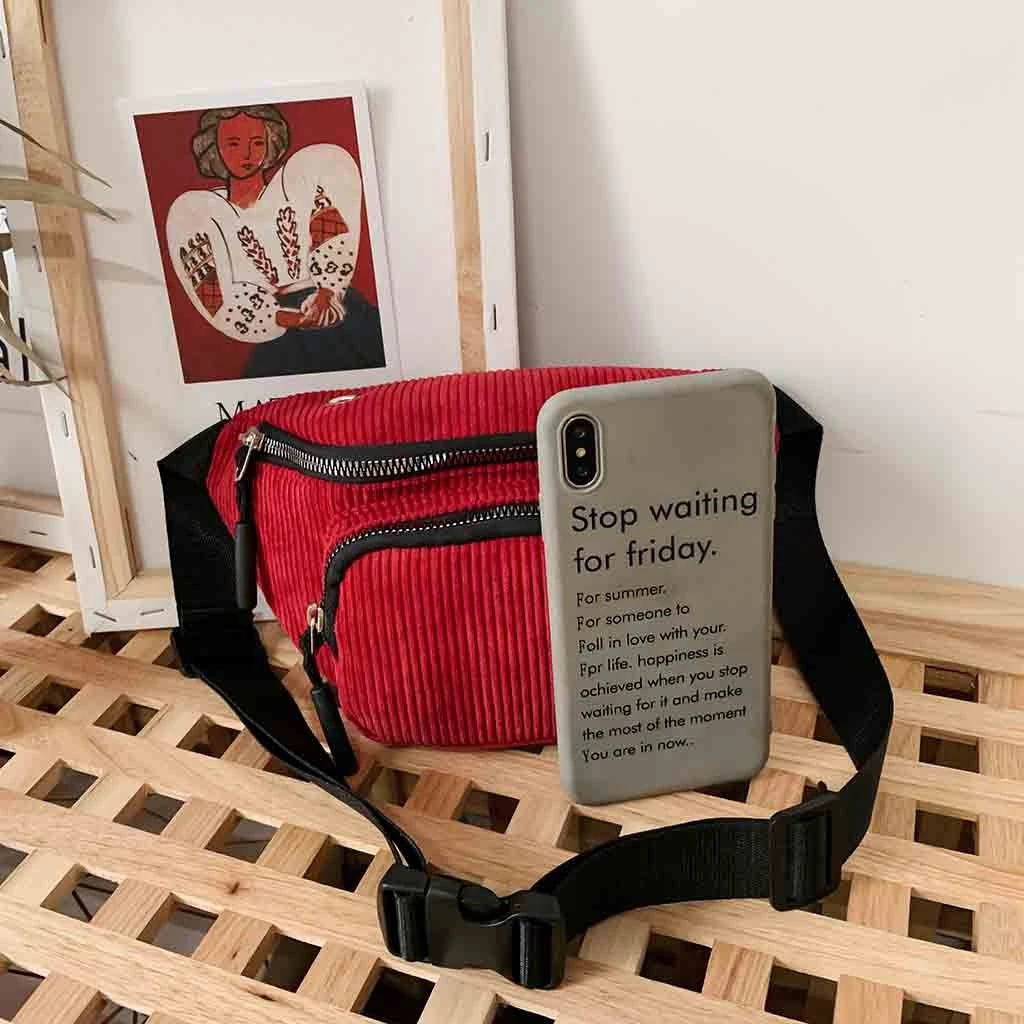Aelicy Waterproof Waist Bag Men Female Corduroy Functional Money Phone Belt Belt Bag With 2 Zipper Bags Large Capacity 1024