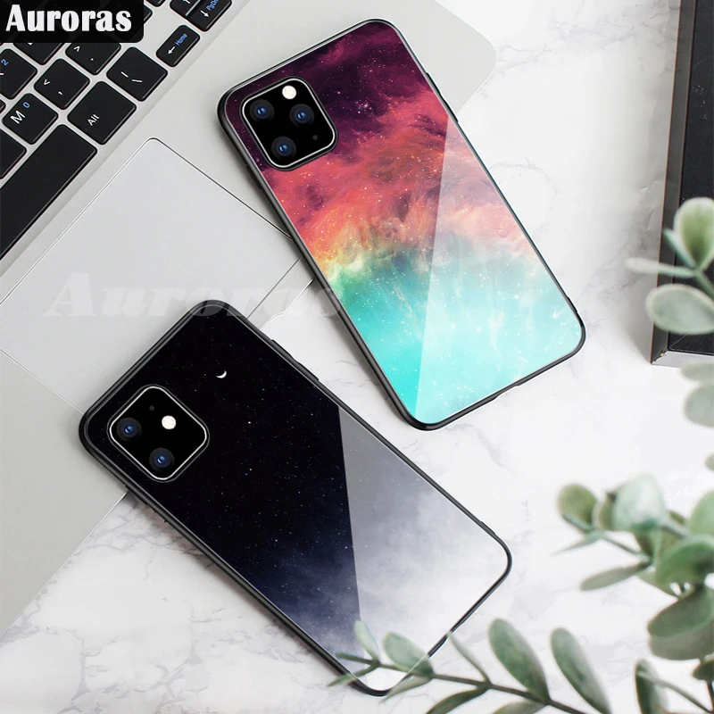 Auroras для iPhone 11 Pro Чехол из закаленного стекла с принтом перьев для Apple iPhone 11 11 Pro Max чехол s