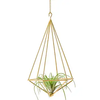 

Hanging Air Plant Holder Modern Geometric Planter With Chain Tillandsia Container Himmeli Wall Decor, Gold