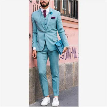 

New Style Men Suit Traje Hombre Prom Tuxedo Tailcoat Dinner Party Costume Homme Mens Suits 3 Piece (Jacket+Pants+Vest)