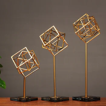 

Modern Simplicity Creative Metal Geometric Statue Home Decor Crafts Room Decoration Objects Parlor Study Office Metal Figurines