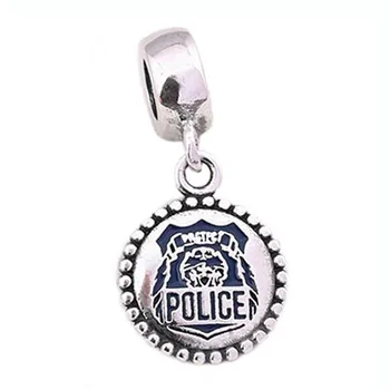 

New 925 Sterling Silver Bead Charm Blue Enamel Police Pendant Beads Fit Bracelet Bangle Diy Jewelry