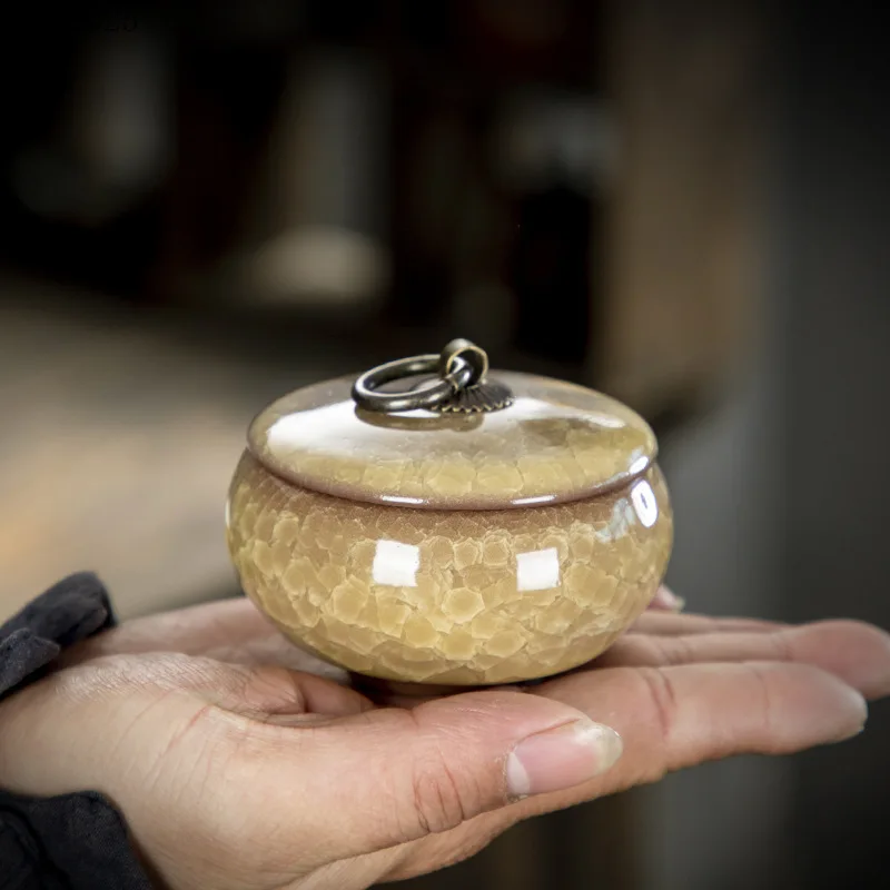 Creative Crack Ceramic Mini Tea Caddy Household Portable Storage Jar with Lid Cosmetic Jewelry Storage Box Gift Home Decoration tea tin box tea canister