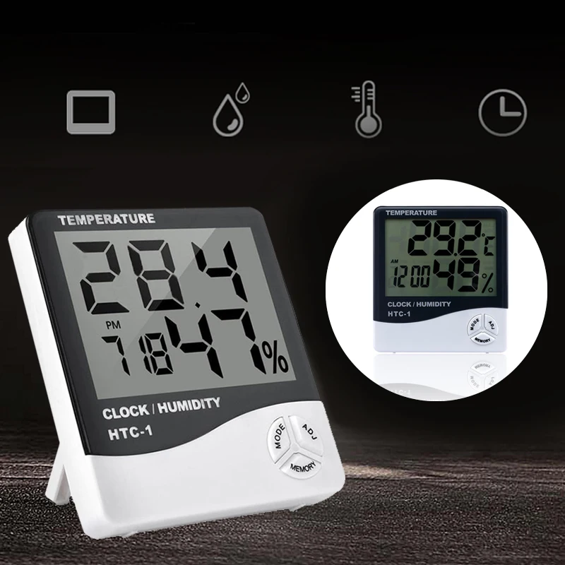 Термометр гигрометр точный Практичный Прочный ЖК цифровой черный и белый Часы инструменты стол
