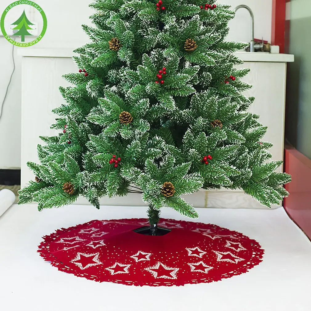 Christmas Tree Skirt 100cm Star Pattern Felt Print Non-Woven Christmas Tree Base Decoration Apron Wrap