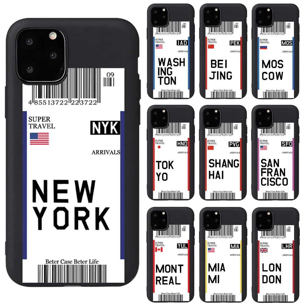 Air Ticket NEW YORK MOSCOW Country Phone Case For Apple iPhone 11 Pro Max X XS XR Xs 7 8 Plus 6 6S 5S SE Soft TPU Code Cover |