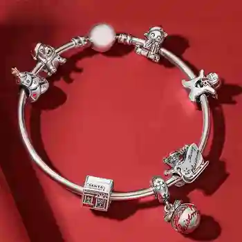 

100% 925 silver sterling 1:1 Christmas tree Snow dog dog dog dog dog dog dog toy house sled present bracelet set free freight