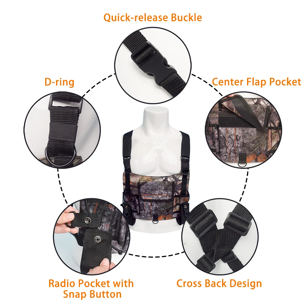 Highly Visible Reflective Vest Outdoor Hunting Radio Harness Chest Rig Front Pack Pouch Holster Vest Bag for Walkie Talkie