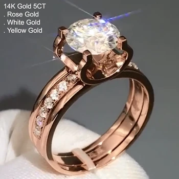 

14K Rose Gold 5 Carat Moissanite Diamond Ring Women Round Middle Row Wedding Party Engagement Anniversary Ring 5 Ct D Color