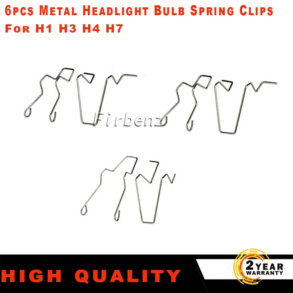 6pcs Metal Headlight Bulb Spring Clips Fits For H1 H3 H4 H7 Car