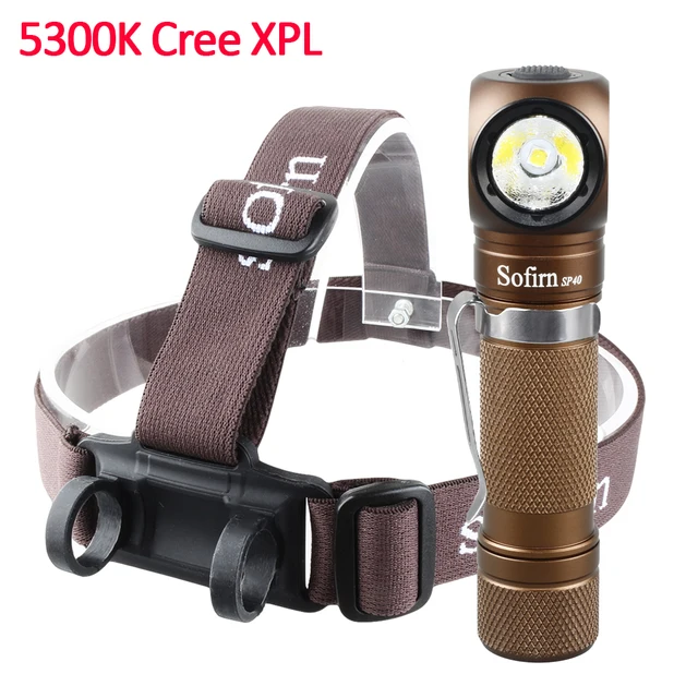 Sofirn SP40 LED Headlamp Cree XPL 1200lm 18650 USB Rechargeable Headlight 18350 Flashlight with Power Indicator Magnet Tail 5300K-Brown