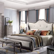 Роскошный серый деревянная мебель в спальню кровать из современной ткани рамки