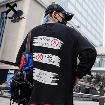

11 BYBB'S DARK Patchwork Letter Printed Casual Sweatshirt Men 2020 Harajuku Streetwear Fashion Hip Hop Cotton Oversized Pullover
