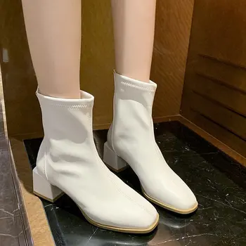 

autumn square head thin socks and boots Children of boots 2020 ins fashion net red thick heel elastic