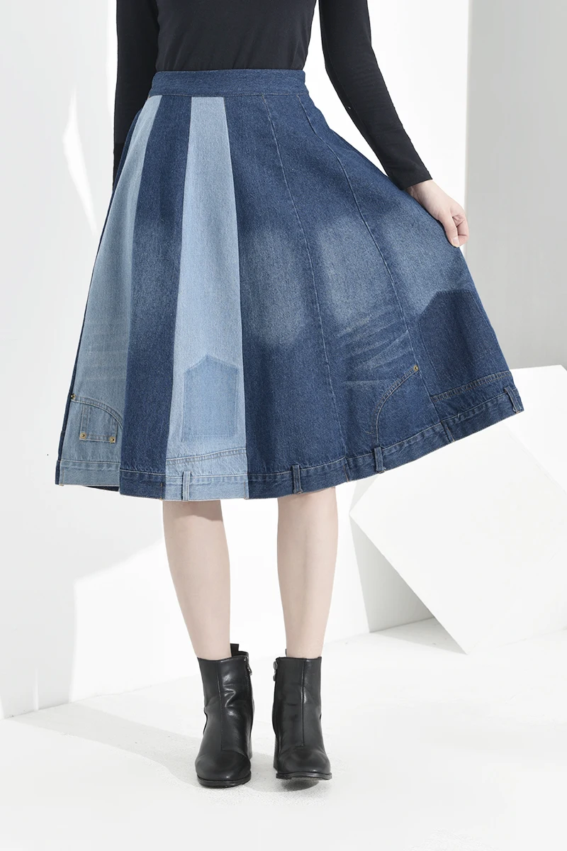 [EAM] юбка с высокой эластичной резинкой на талии, синяя, контрастная, расцветка, темперамент, половина тела, женская мода, новинка, весна-осень, 1D5120