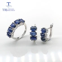 TBJ, серебро 925 пробы, простые маленькие серьги и кольцо, натуральный синий сапфир, драгоценный камень, набор украшений для женщин, свадебная или повседневная одежда