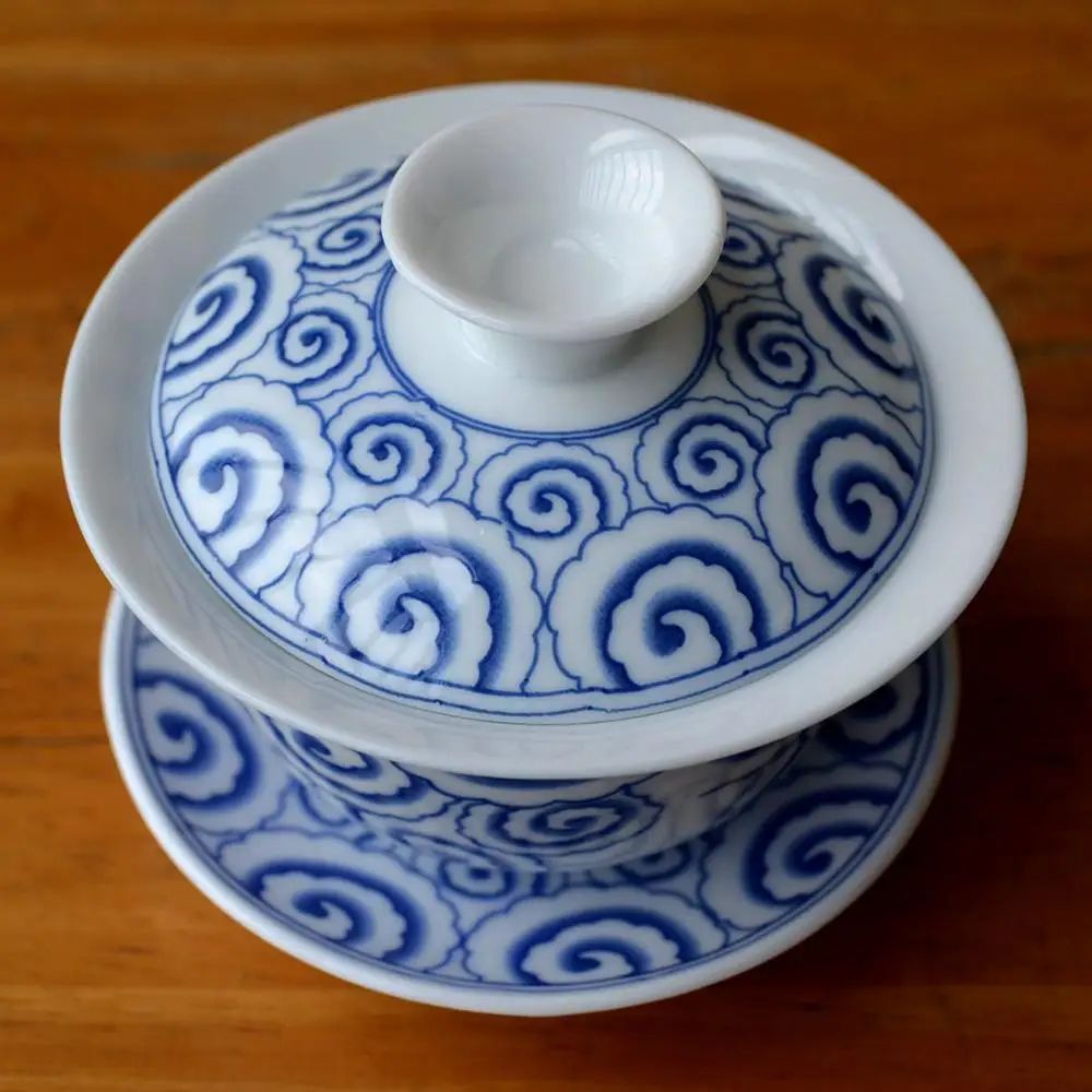 Чайные чашки Gaiwan 150 мл синие и белые столовые приборы Цзиндэчжэнь китайский