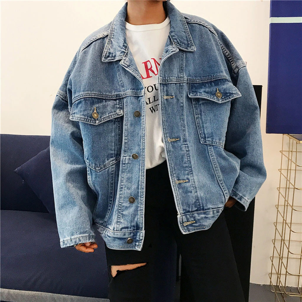 Chaqueta de mezclilla para estilo novio Jeans abrigo Retro Oversize vaquero suelto Casual chaqueta Y903|chaquetas básicas|