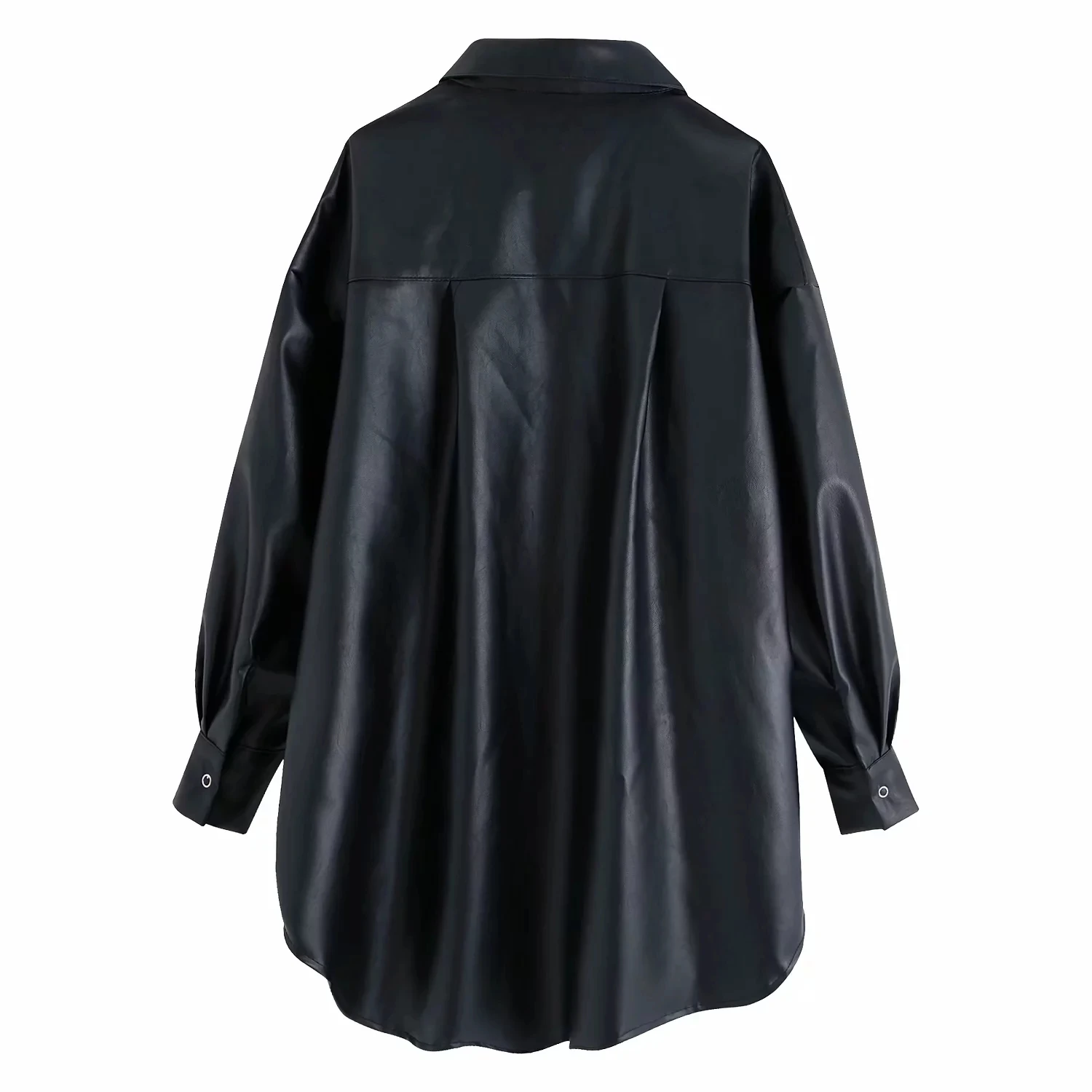 2019 PU leather oversized Blouse women long sleeve Womens tops and blouses loose faux leather long Shirt ladies black full Tops