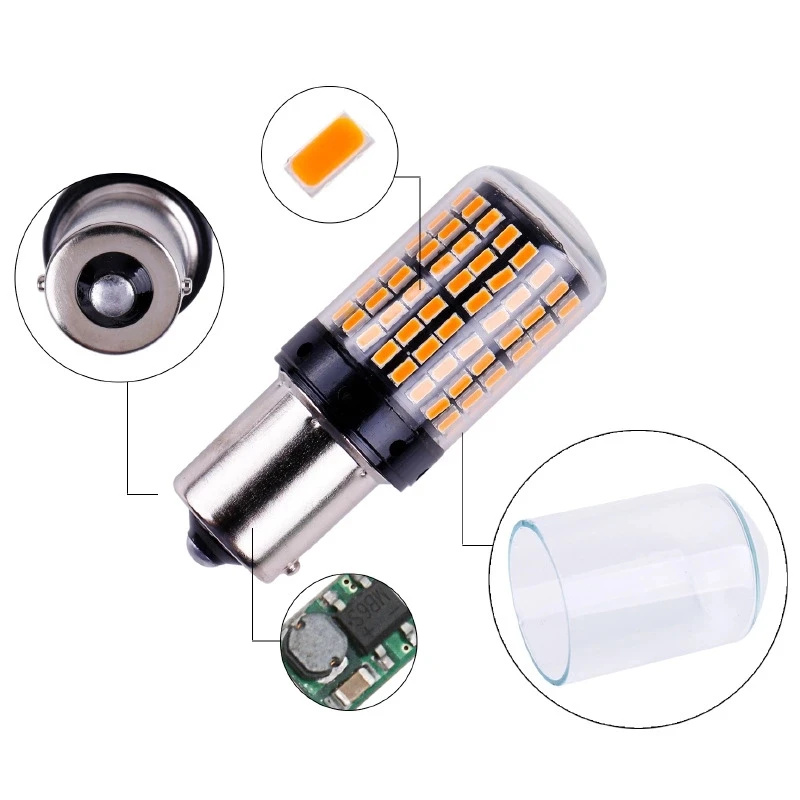 Ampoules LED Canbus 1156 BA15S / BAU15S / T20 - Clignotant Jaune, 2 Pièces, 21W, 1400lm - 3