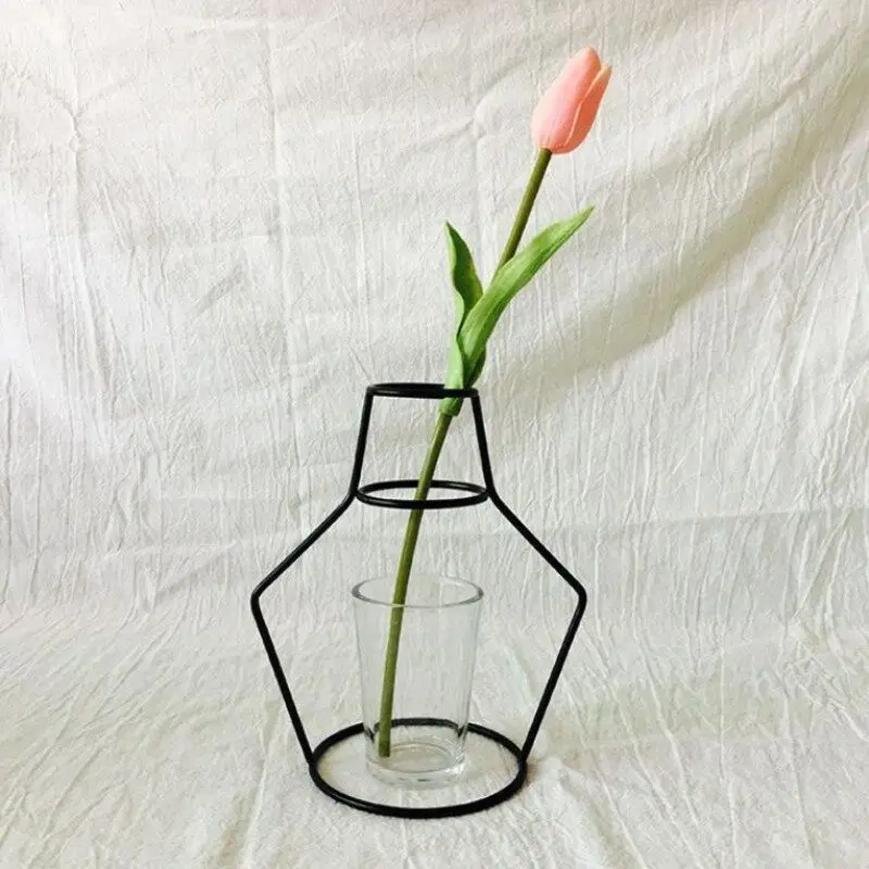 Скандинавские минималистичные абстрактные линии вазы черная железная ваза для цветов сушеные цветы украшение для дома спальни книжная полка - Цвет: 8