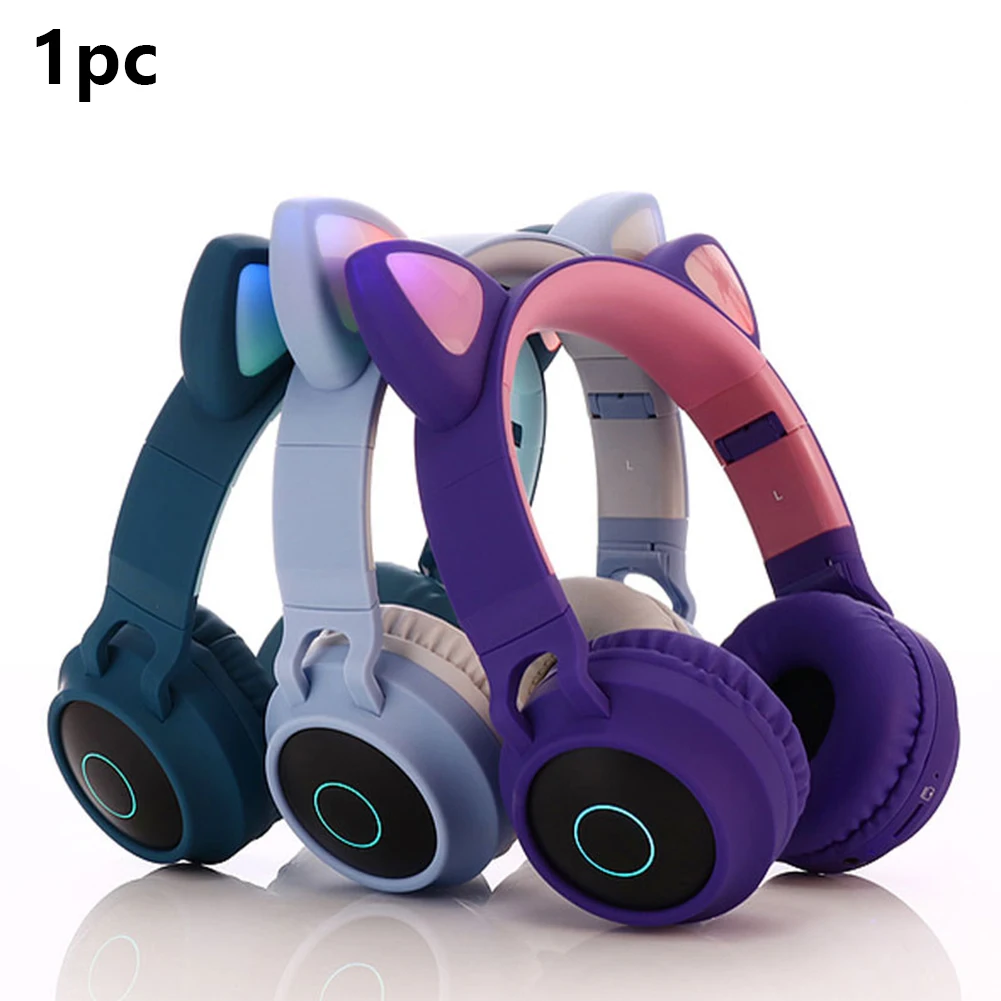 Детские Модные Bluetooth 5,0 складные милые Беспроводные наушники с кошачьими ушками для девочек, ПК, USB, перезаряжаемый музыкальный смартфон, светодиодный, светящийся