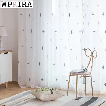 

Cartoon Curtain for Kids Room Bedroom Star Spot Delicate Mesh Fabric Embroidery Voile for Living Room Sheer Drape S425#40