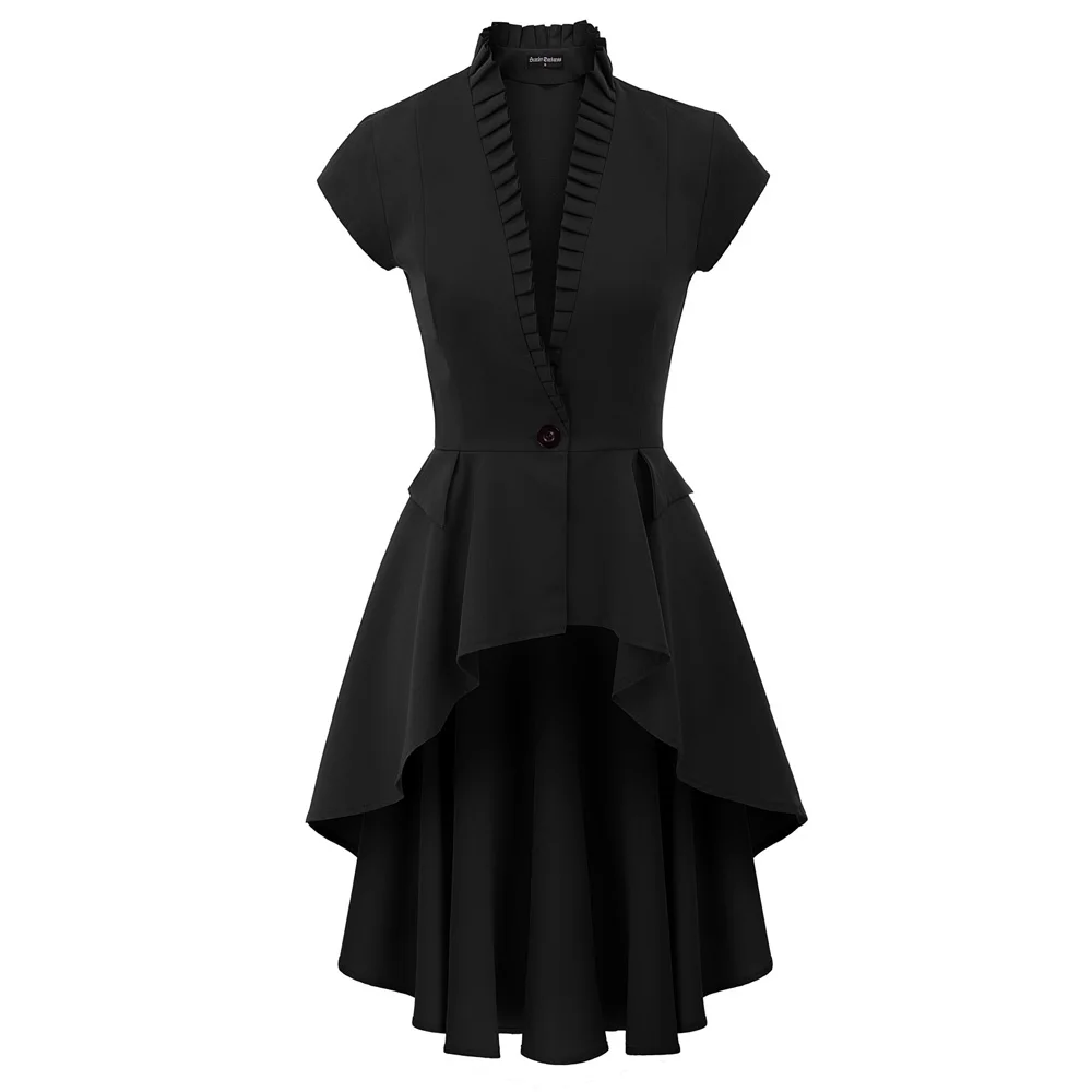

Solid Steampunk Coat Punk SD Womens Button Victorian Irregular Hem Renaissance Short Sleeves