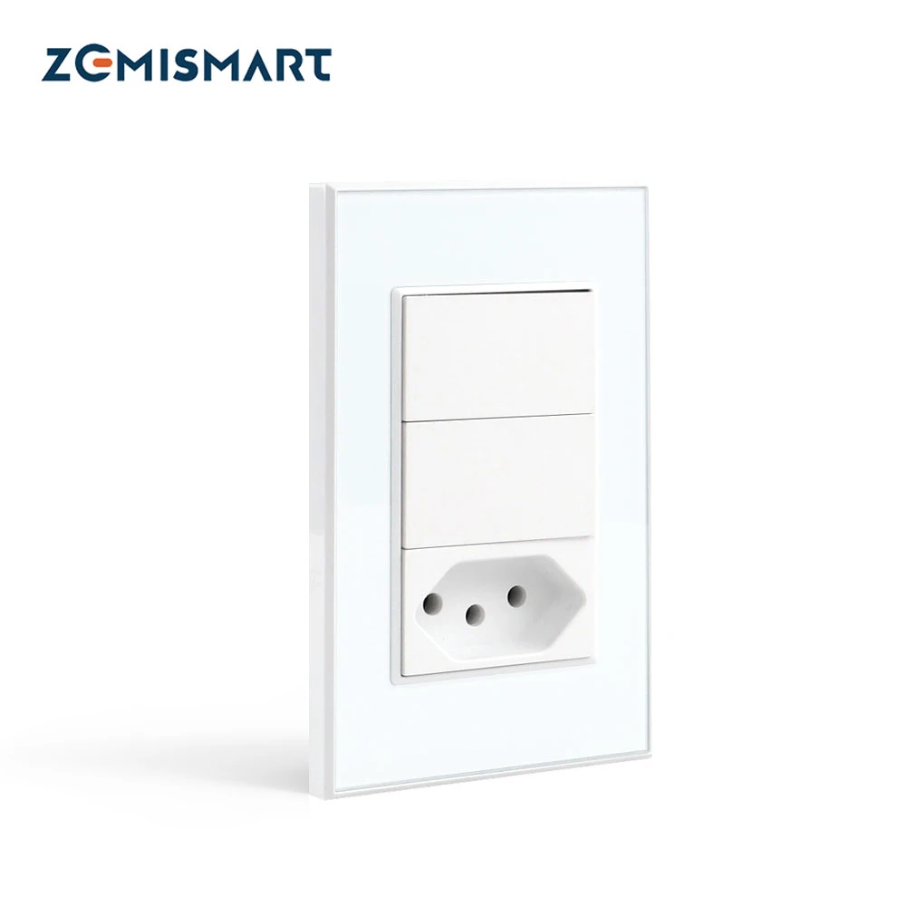 Zemismart – prise WiFi brésilienne Tuya avec interrupteur de lumière poussoir, commutateur de prise murale brésilien intelligent Alexa Google Home commande vocale