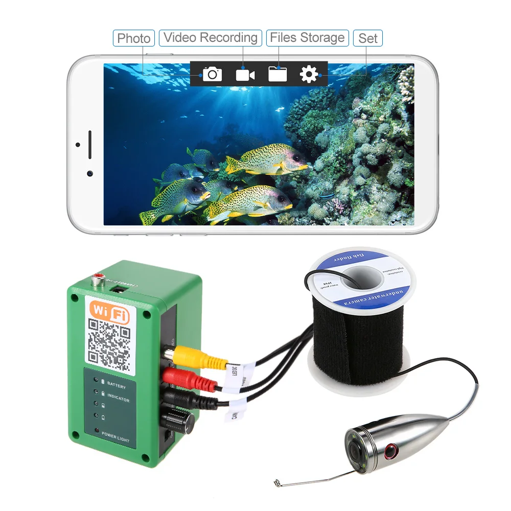 

Wifi Fishing Finder Fish Camera Fish Hunter with 15M Cable Length 6 LED Infrared Lamp Lights EU/US Plug for iOS and Android