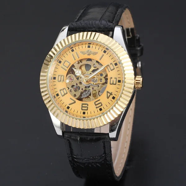 

Winner Winner Japanese Korean Fashion Men Retro Automatic Machine Hollow Table Leather Strap Watch