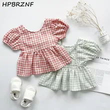 Shirt Blouse Baby Summer Spring Plaid Tops Nice-Outfits Short-Sleeved-Doll Girl's Sweet