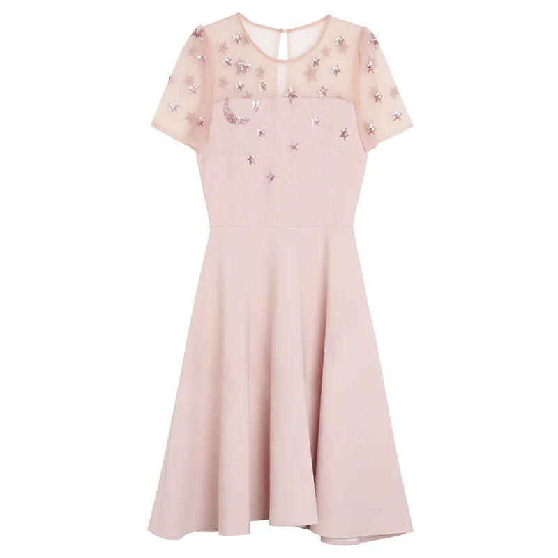 

Новинка лета 2023, нежная тонкая трапециевидная Юбка со звездами и блестками на рукавах, платье в французском стиле