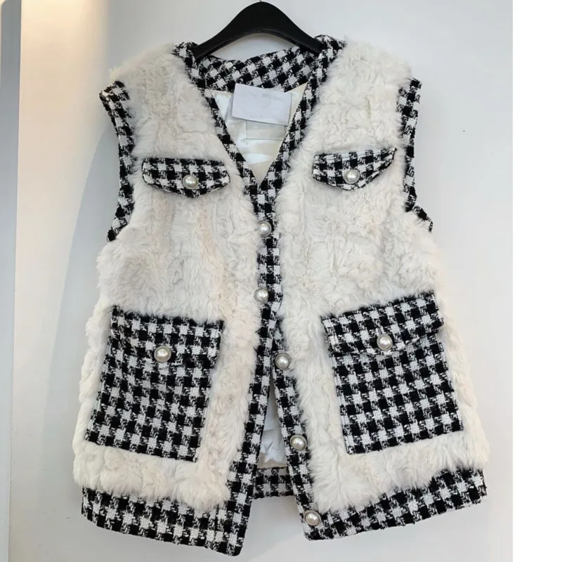 [EWQ] осень зима новые плюшевые толстые трендовые женские пальто корейский сшитый клетчатый Свободный кардиган без рукавов теплый жилет QL61101